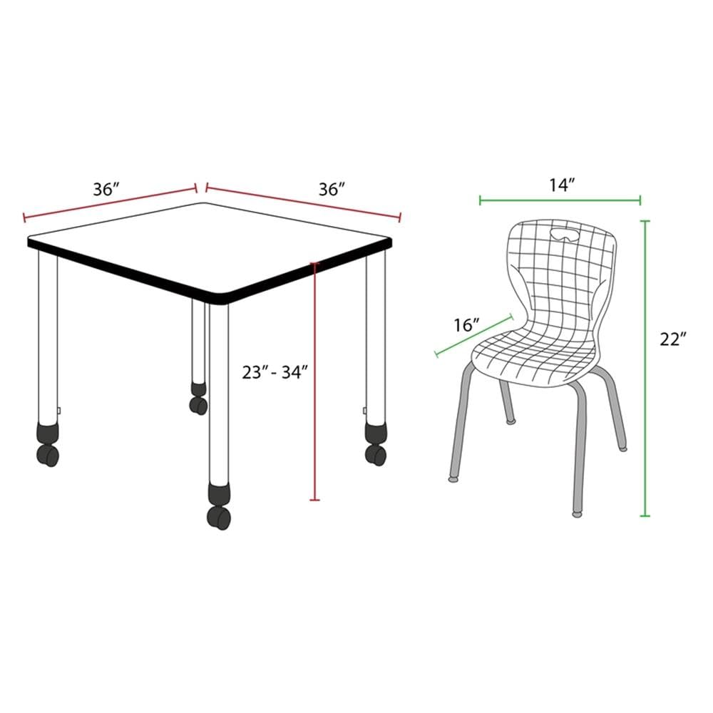 36" Square Mobile Table with 4 Navy Blue Stackable Chairs B33571