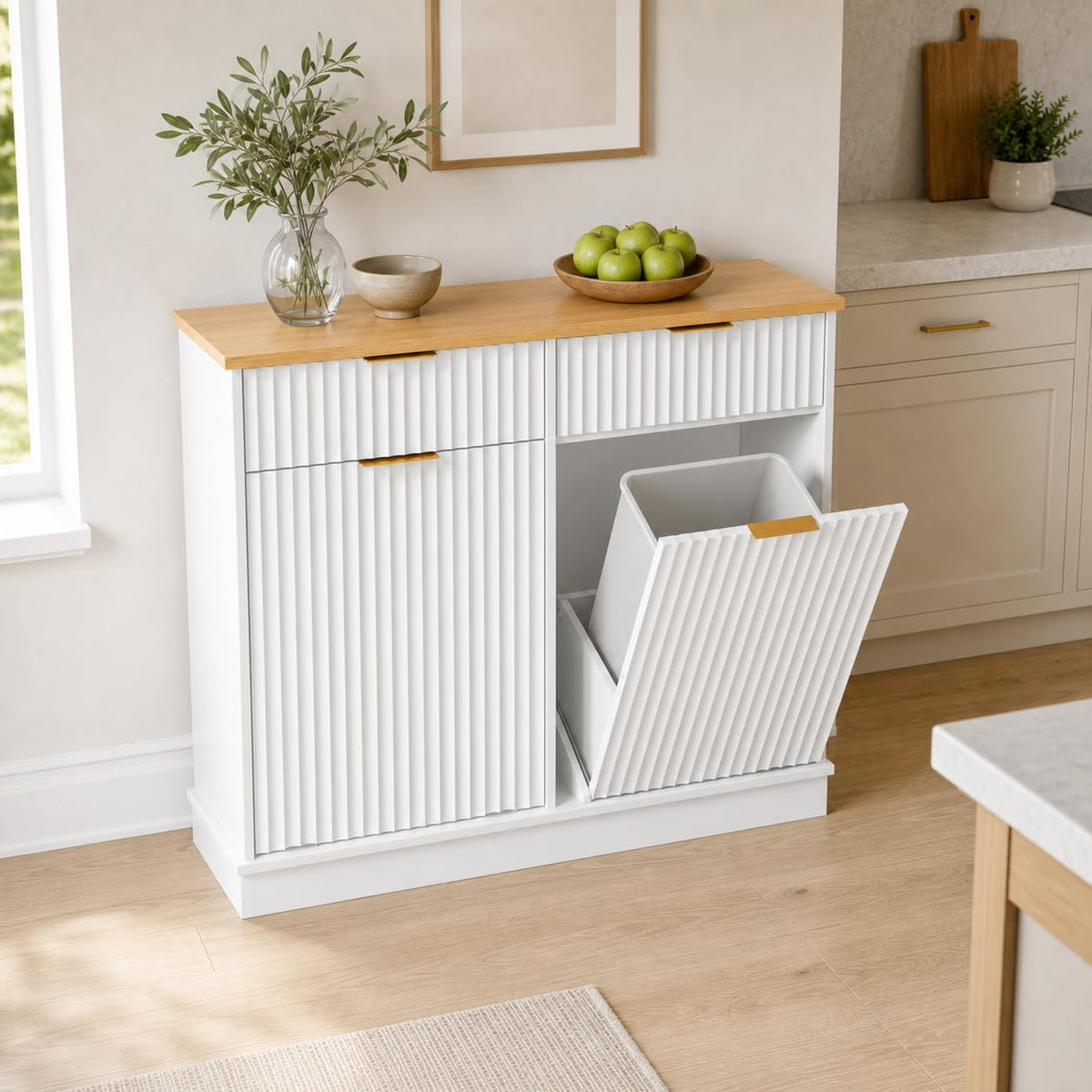 White Double Tilt Out Trash Can Cabinet H3082