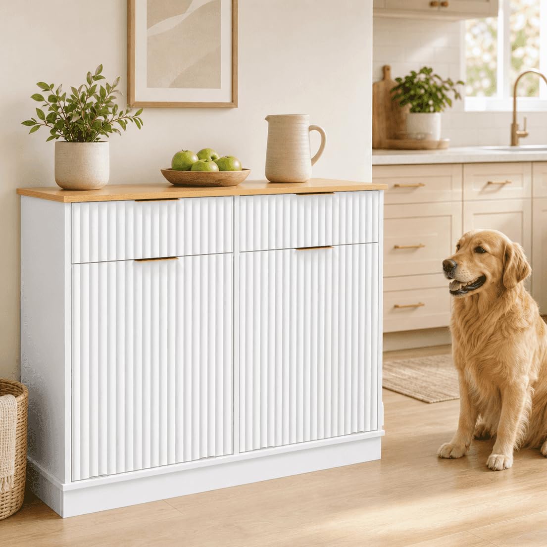White Double Tilt Out Trash Can Cabinet H3082