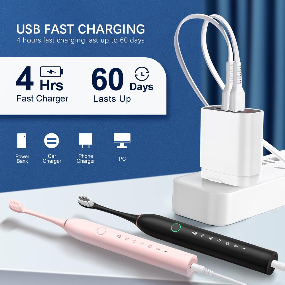 2 Pack Rechargeable Electric Toothbrushes with 8 Brush Heads F31477