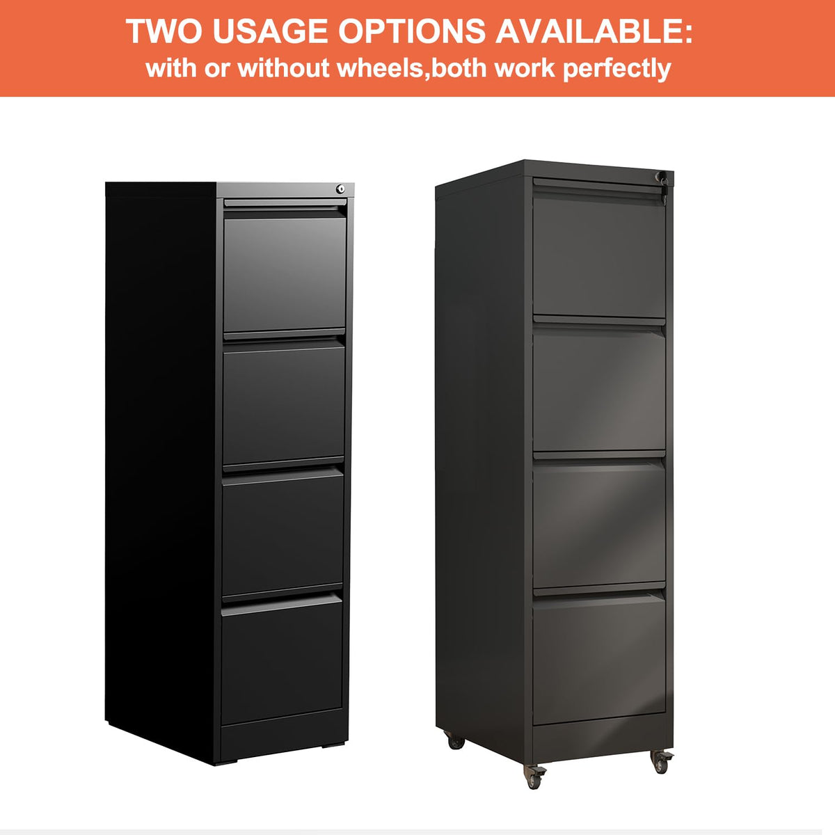 4 Drawer Black Metal File Cabinet with Lock J468