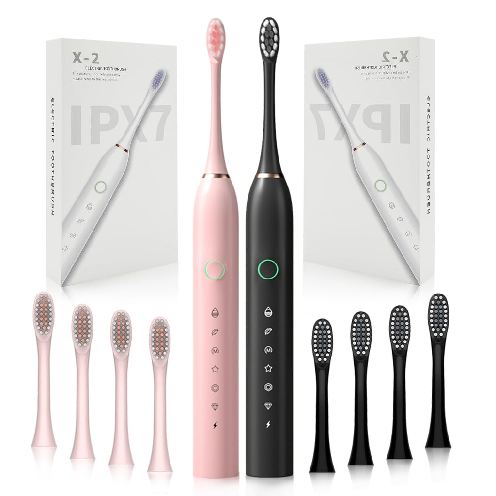 2 Pack Rechargeable Electric Toothbrushes with 8 Brush Heads F31477
