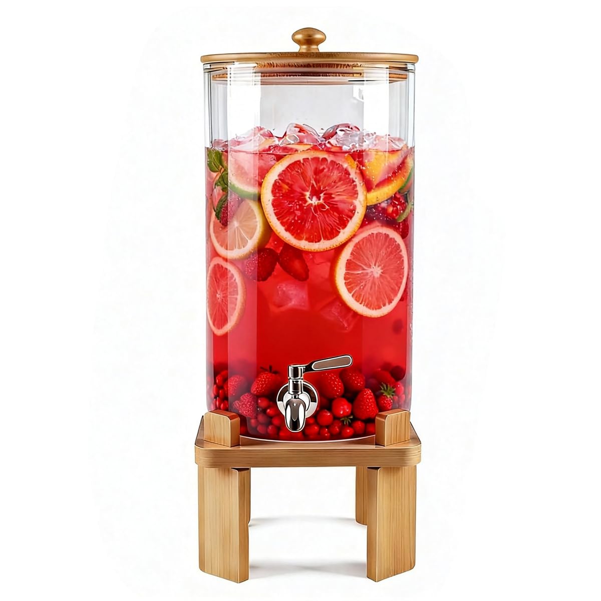 3 Gallon Glass Drink Dispenser with Wood Stand F63465