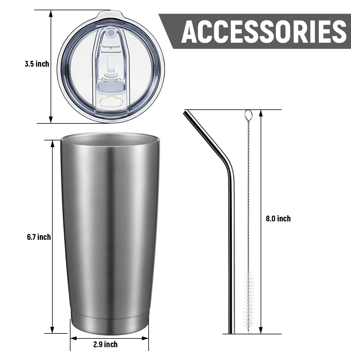 20oz Stainless Steel Insulated Tumbler with Lid and Straw 8 Pack Y201652