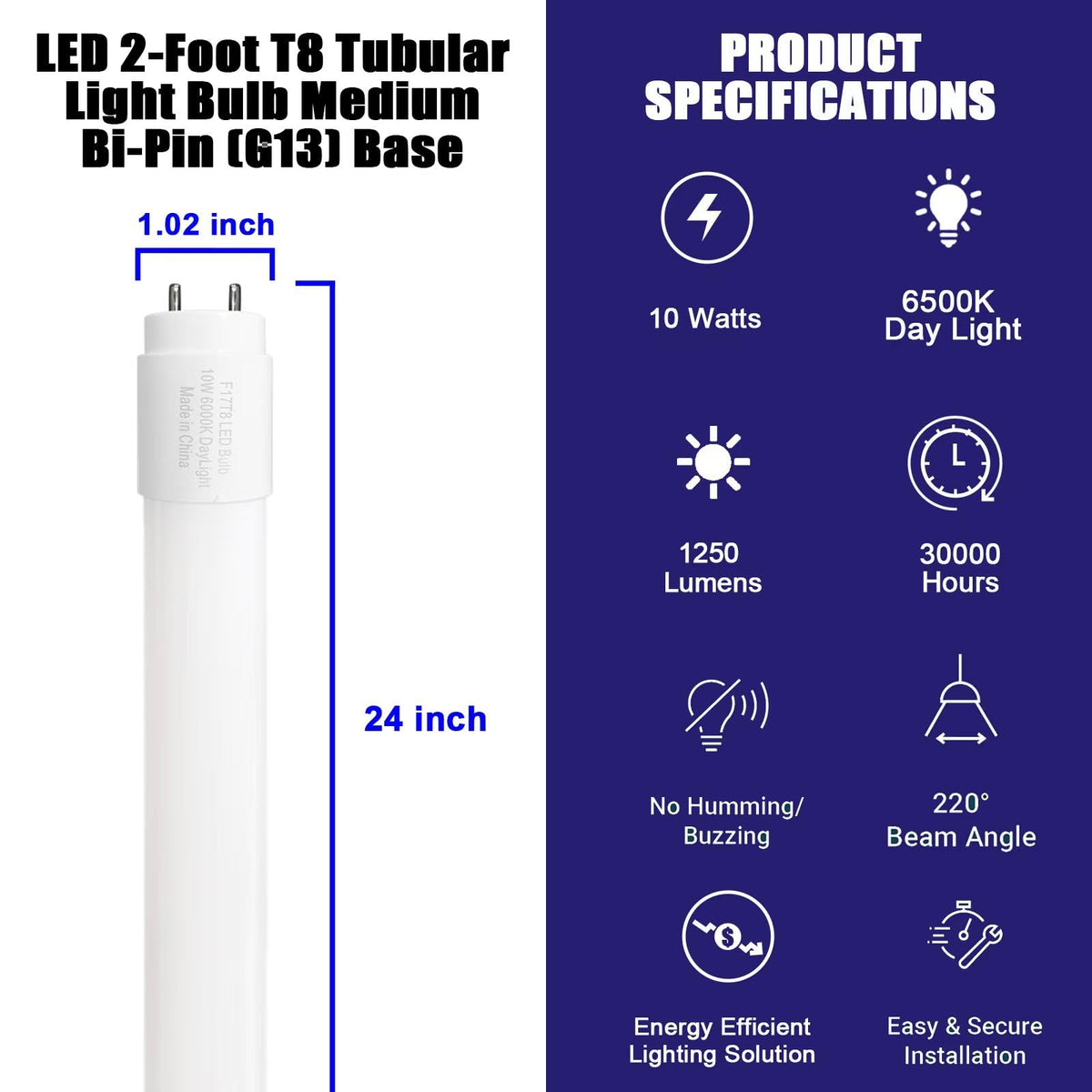 24 Inch 10W LED Tube Light Bulb 6 Pack D952368