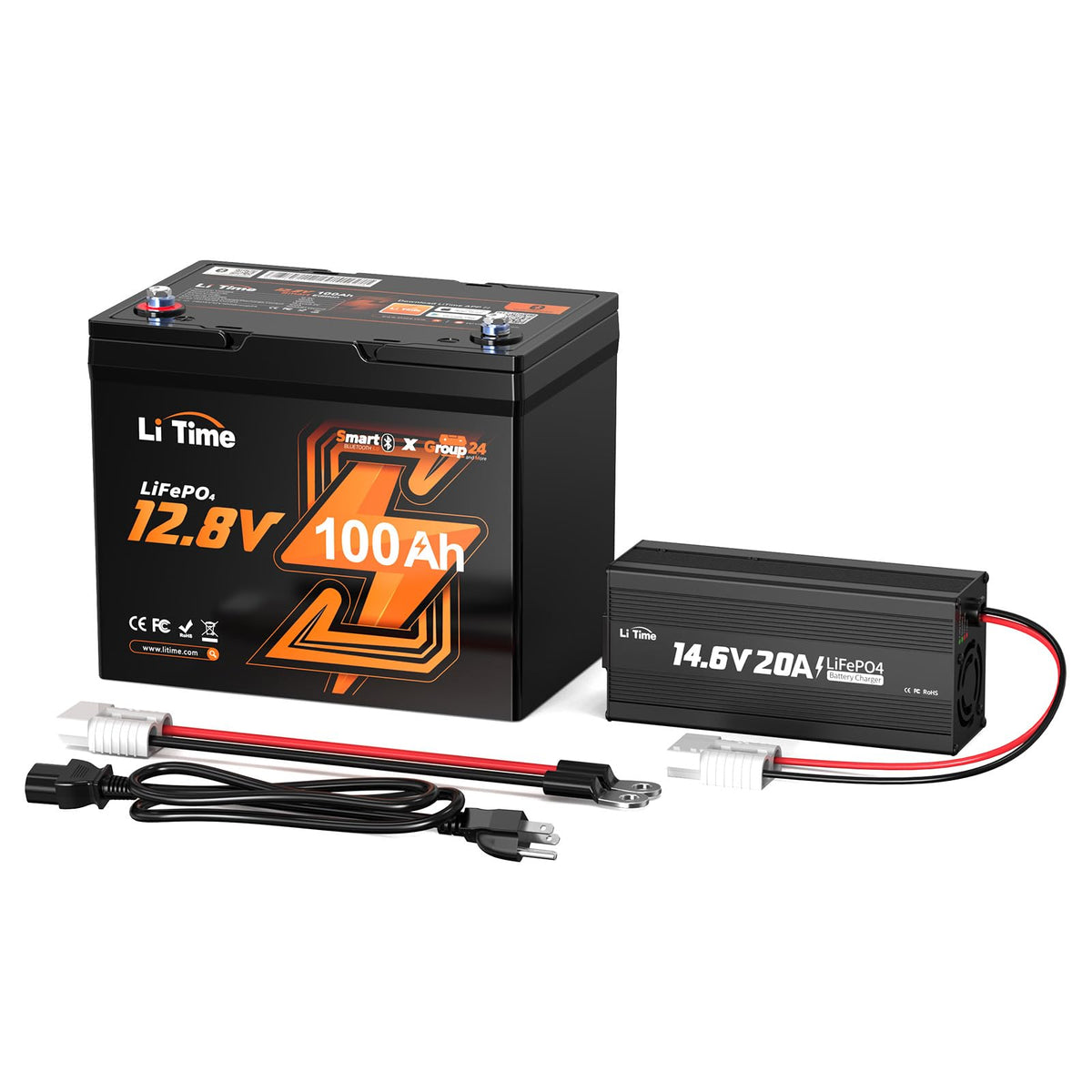 12V 100Ah Group 24 LiFePO4 Battery with Charger H6026