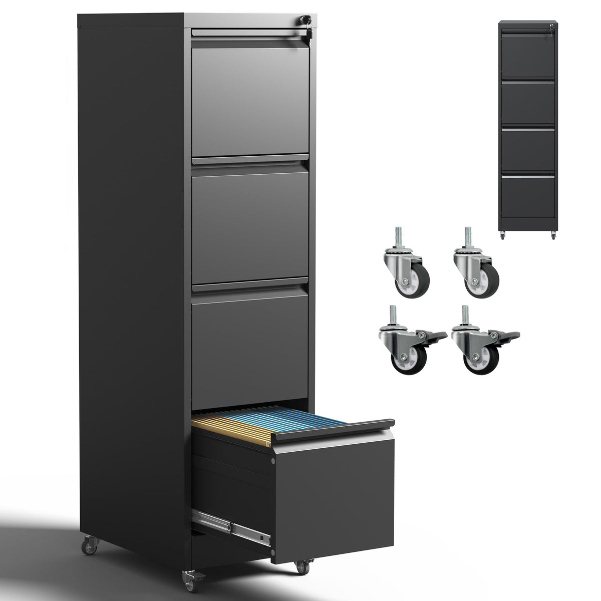 4 Drawer Black Metal File Cabinet with Lock J468