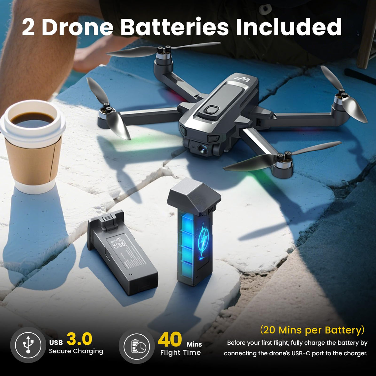 4K Foldable GPS Drone with 4.5" Screen Under 249g Black U16464