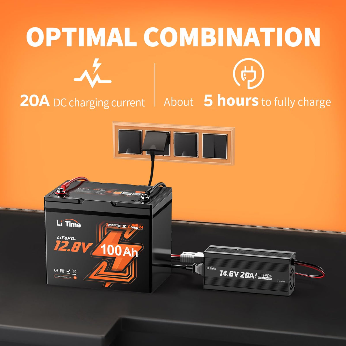 12V 100Ah Group 24 LiFePO4 Battery with Charger H6026