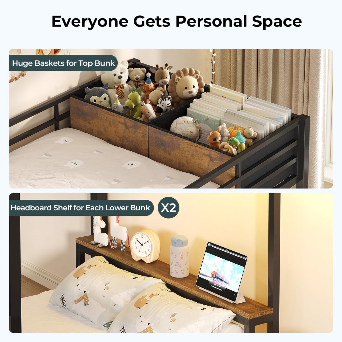 Black Triple Bunk Bed Twin Over Twin with Storage Staircase K488