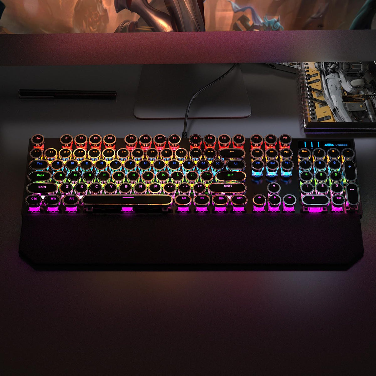 Black Retro Mechanical Gaming Keyboard with RGB Backlit O289