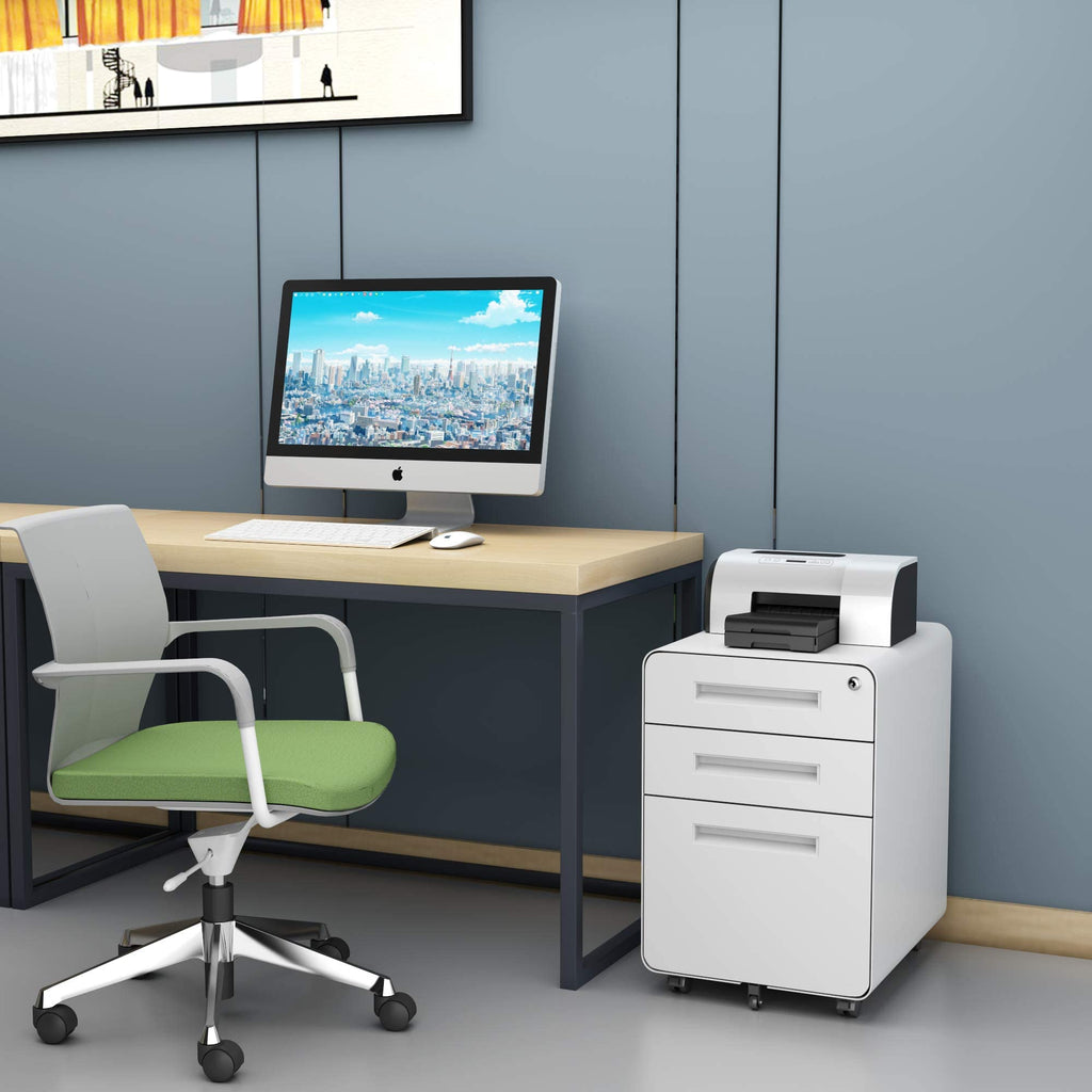 3 Drawer White Metal Filing Cabinet with Lock J41279