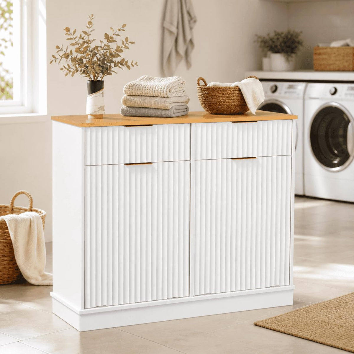 White Double Tilt Out Trash Can Cabinet H3082