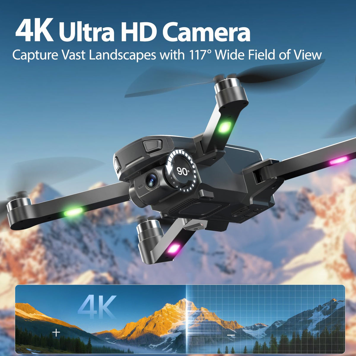 4K Foldable GPS Drone with 4.5" Screen Under 249g Black U16464