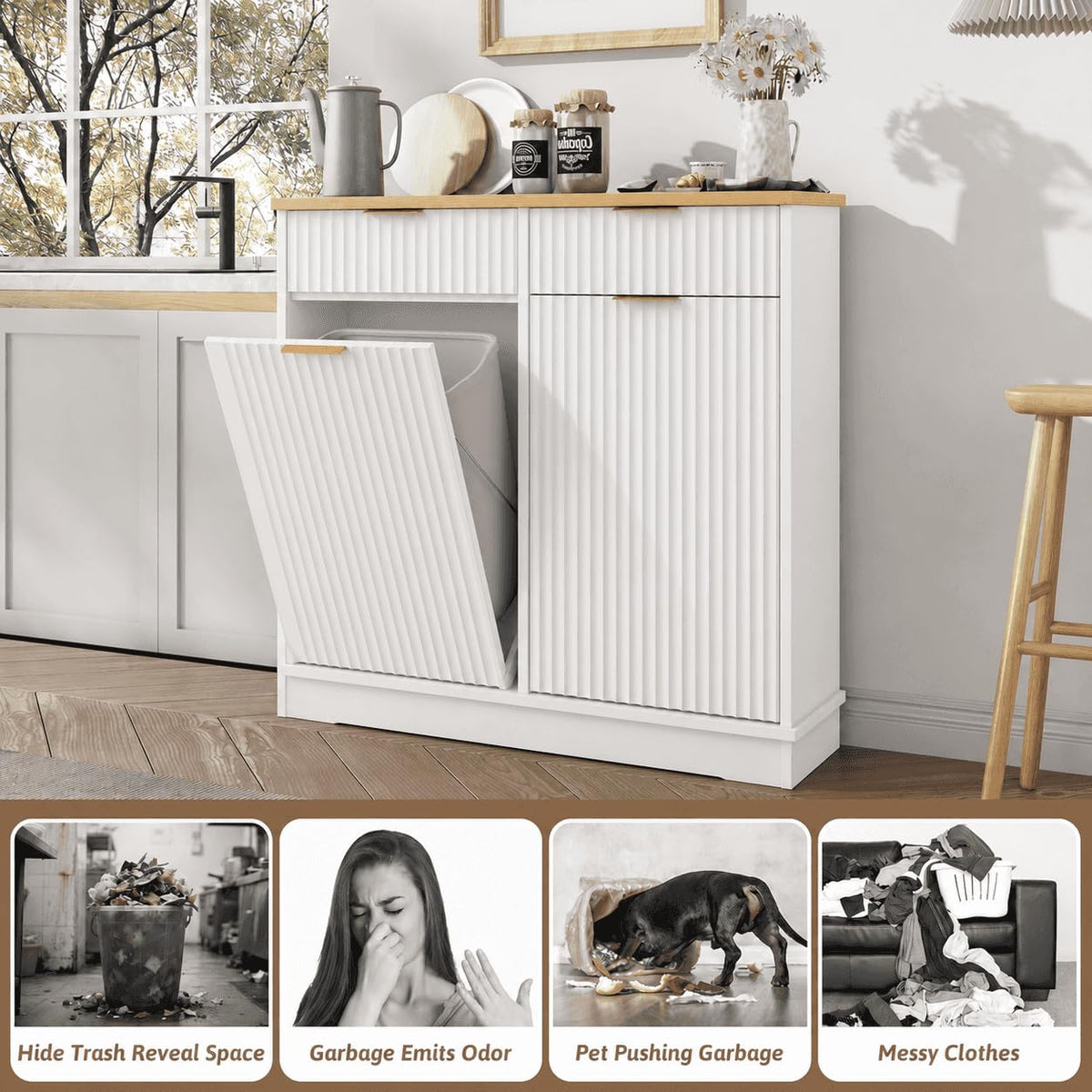 White Double Tilt Out Trash Can Cabinet H3082