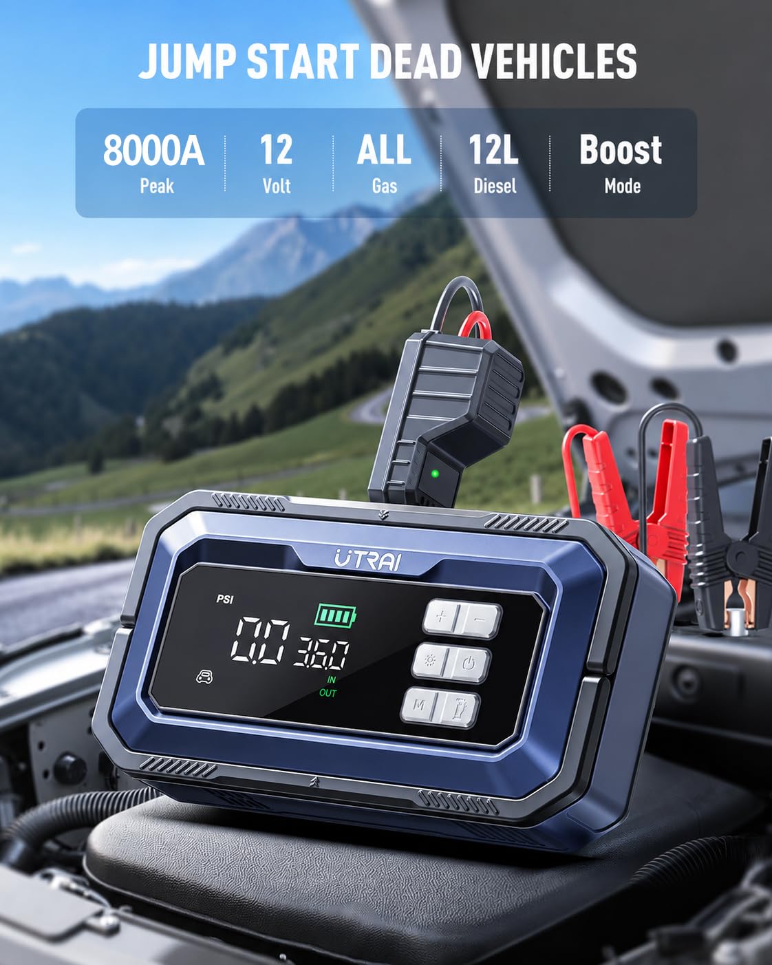 12V 8000A Portable Jump Starter with Air Compressor Y291203