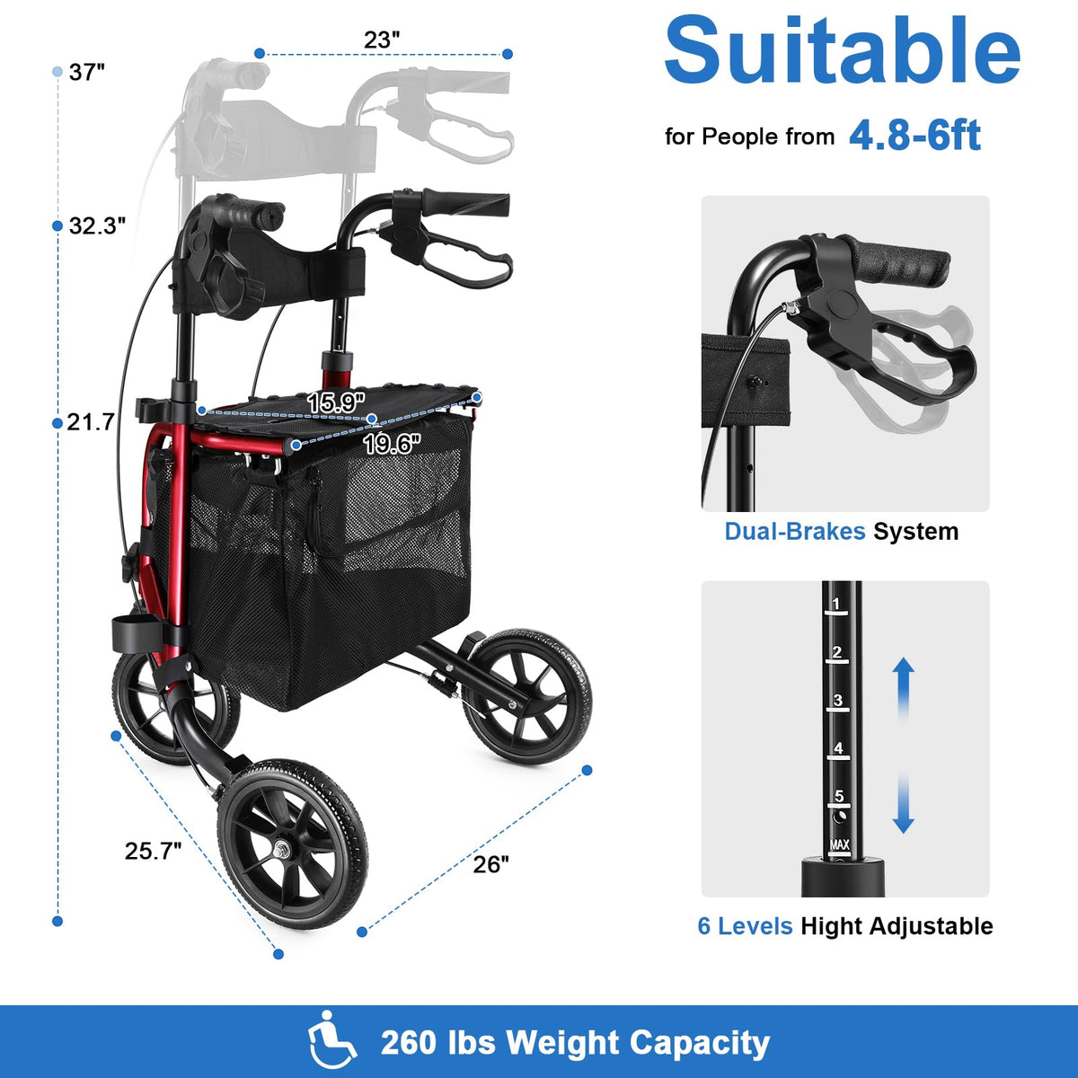 3 Wheel Rollator Walker with Seat V9994