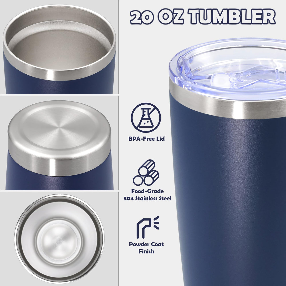 20oz Stainless Steel Tumbler with Lid Navy Q547