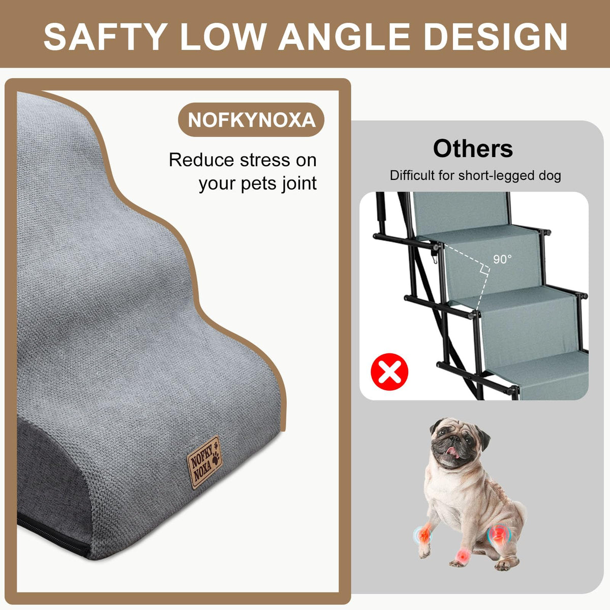 15.7" H Non-Slip Foam Dog Stairs with Storage Pocket Y15019