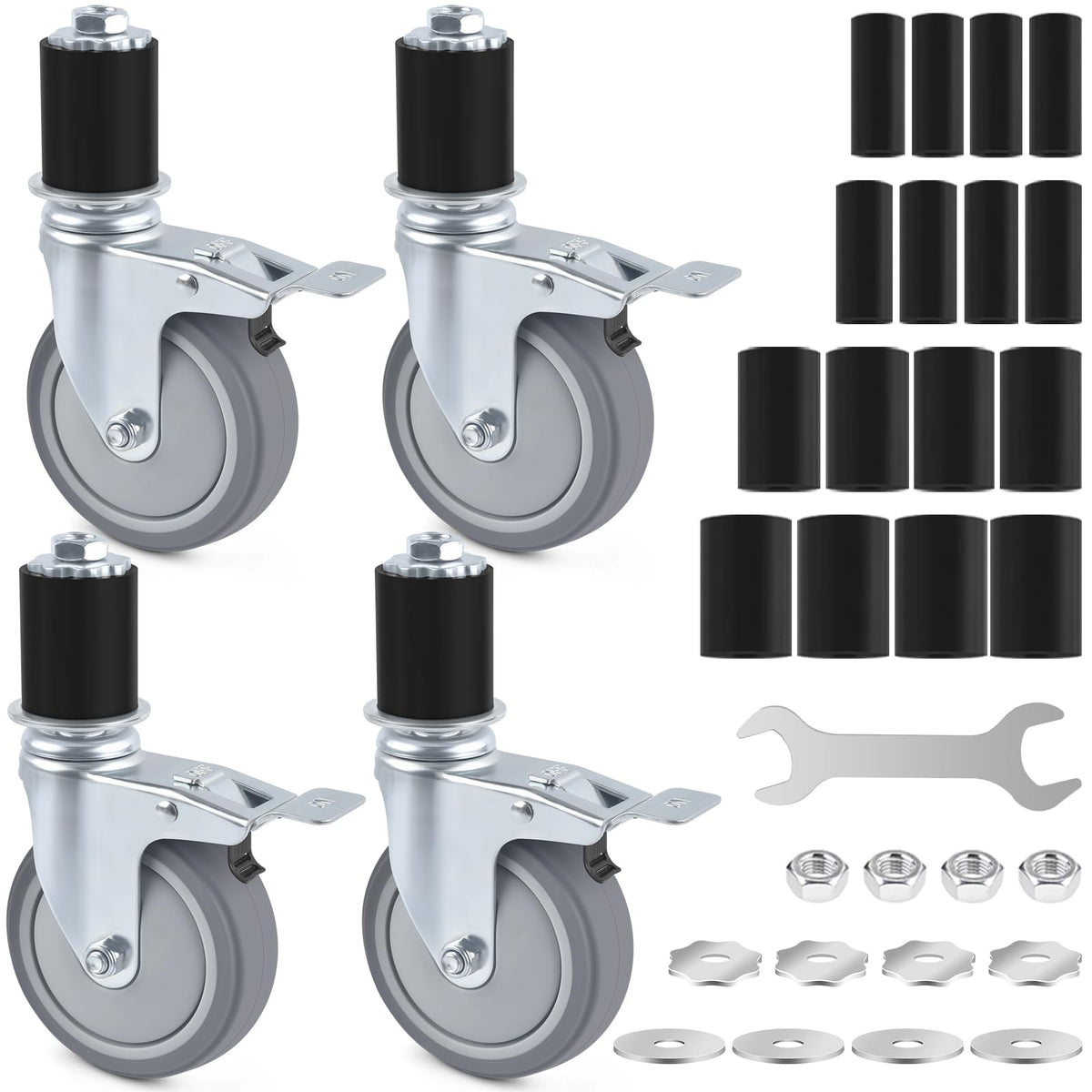 4 Inch Heavy Duty Expanding Stem Caster Wheels Set with Brake X10830
