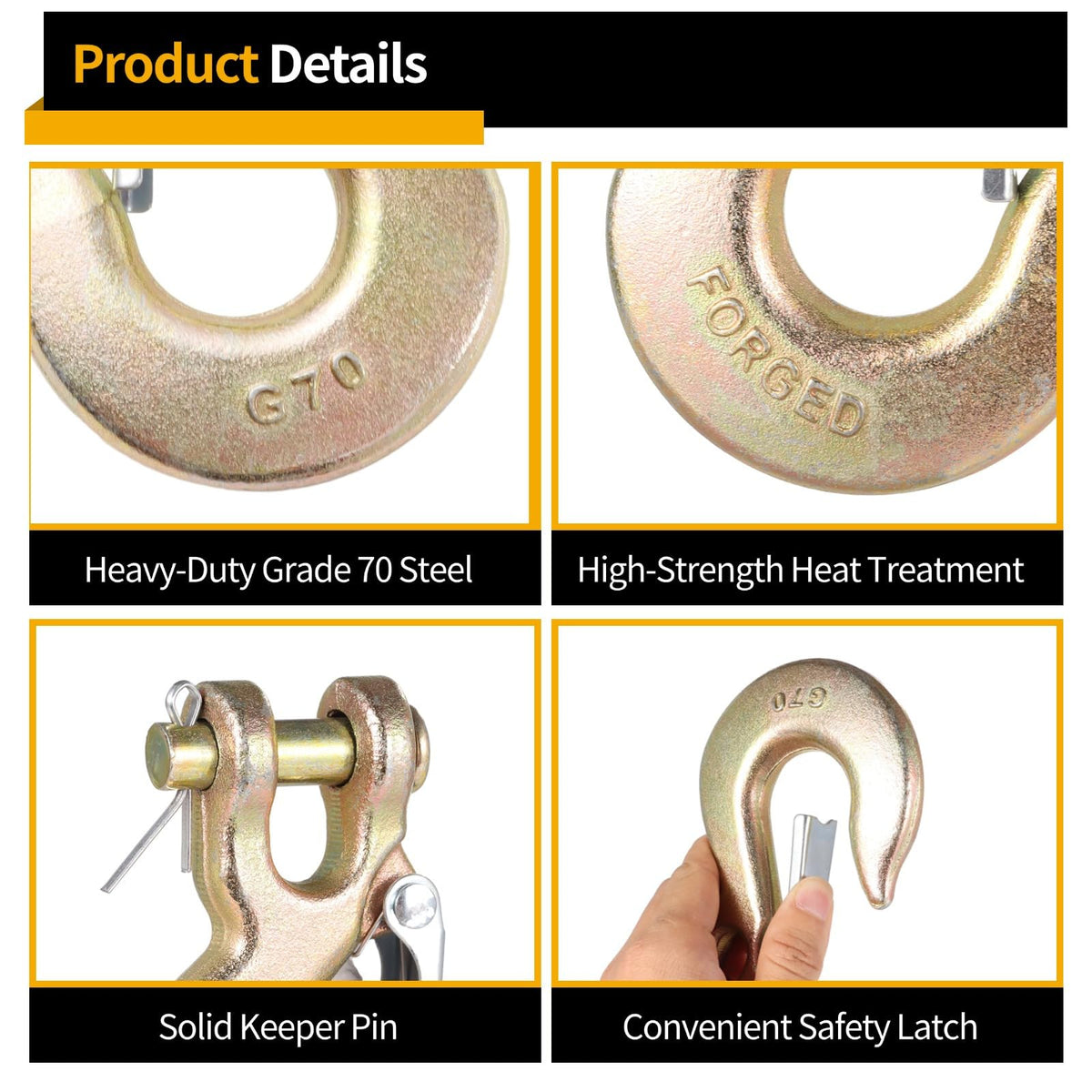 4-Pack 3/8 Forged Clevis Slip Hooks with Safety Latch N430