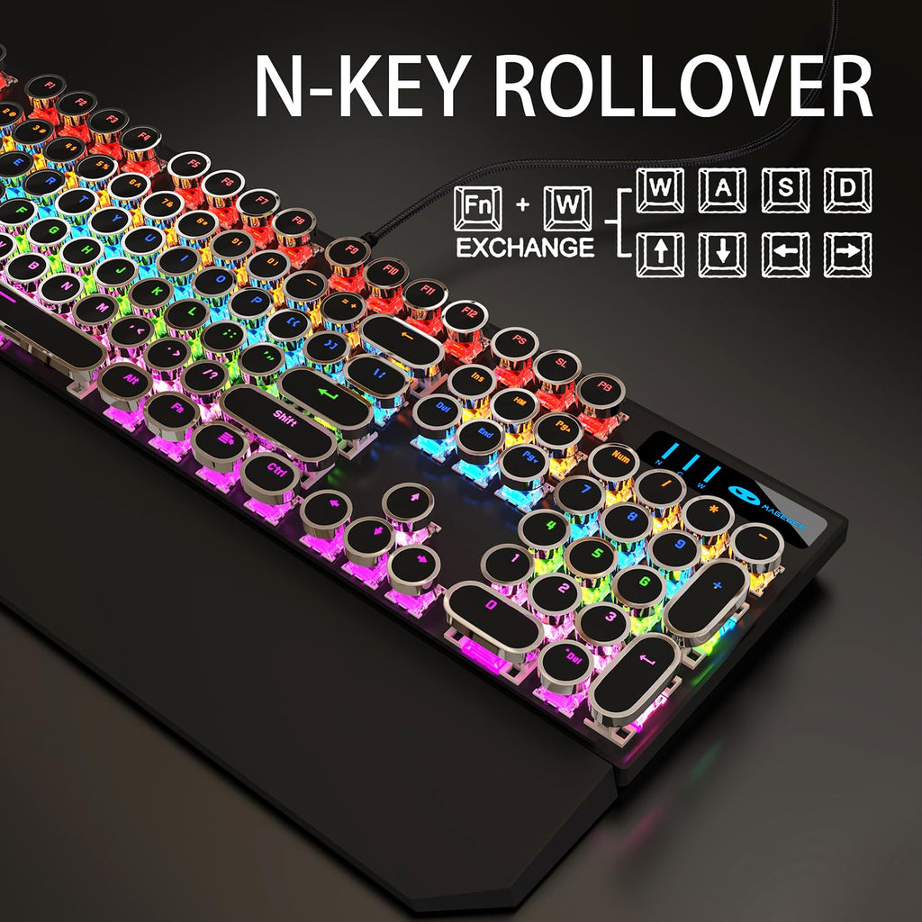 Black Retro Mechanical Gaming Keyboard with RGB Backlit O289