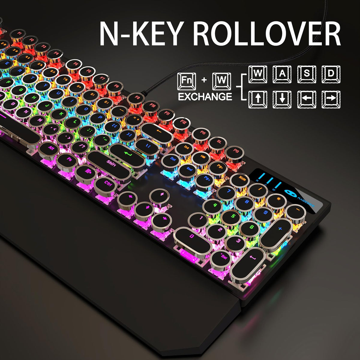 Black Retro Mechanical Gaming Keyboard with RGB Backlit O289
