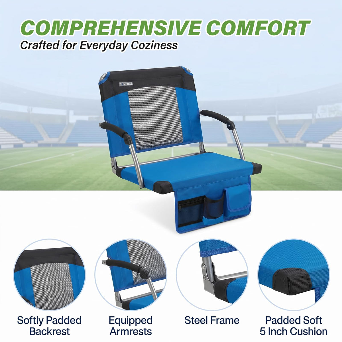 2 Pack Blue Stadium Seats with Back Support & Armrests I959371