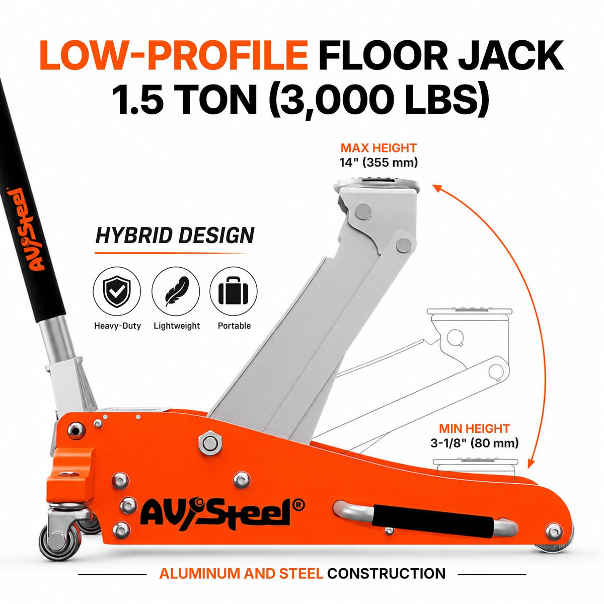 1.5 Ton Aluminum Steel Low Profile Hydraulic Floor Jack B912815