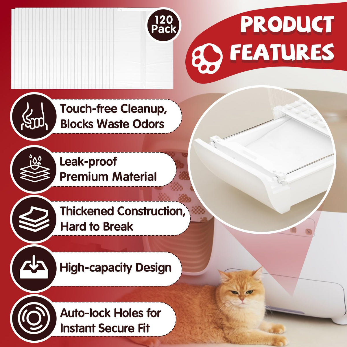 120 Pcs Self-Sealing Drawer Cat Litter Bags X8050