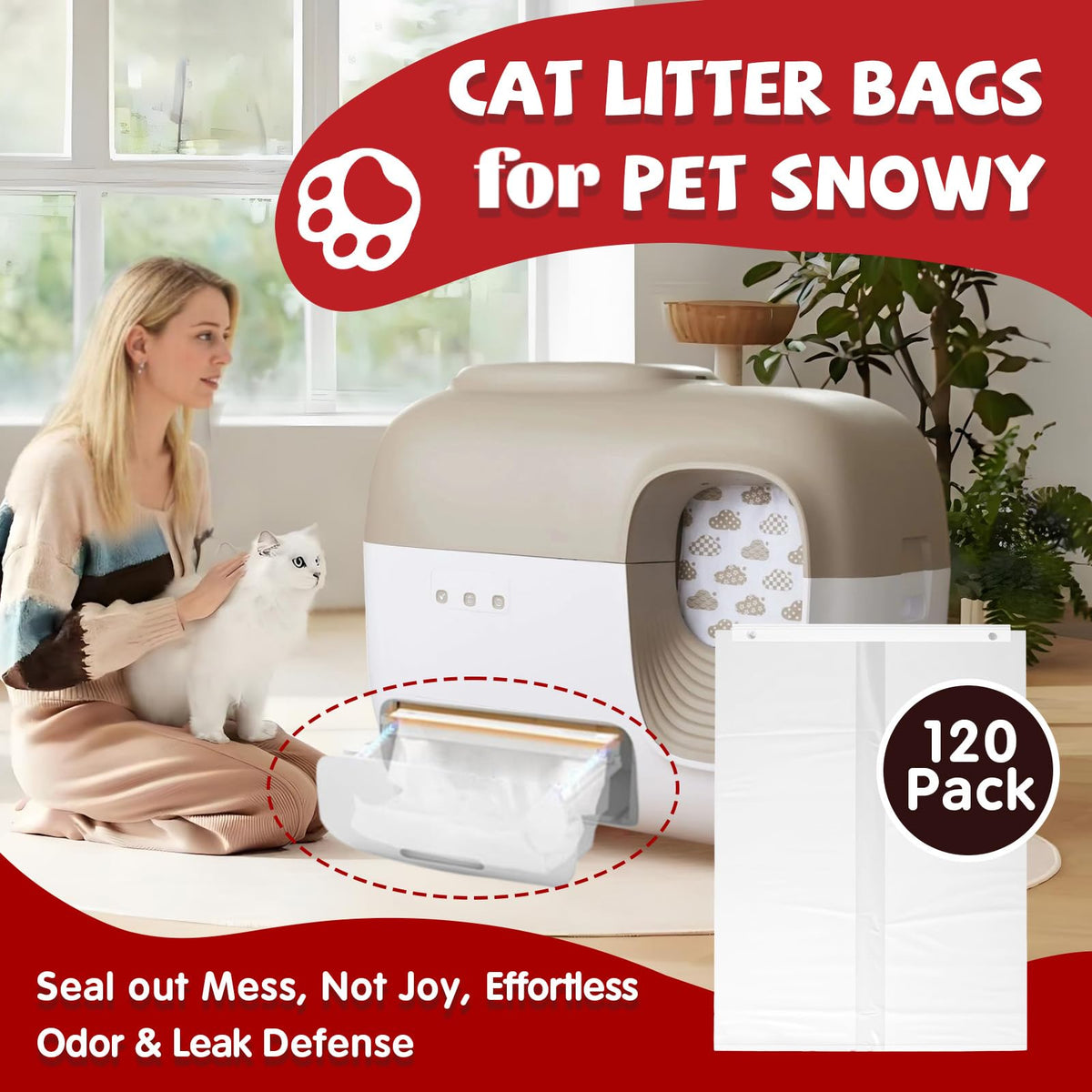 120 Pcs Self-Sealing Drawer Cat Litter Bags X8050