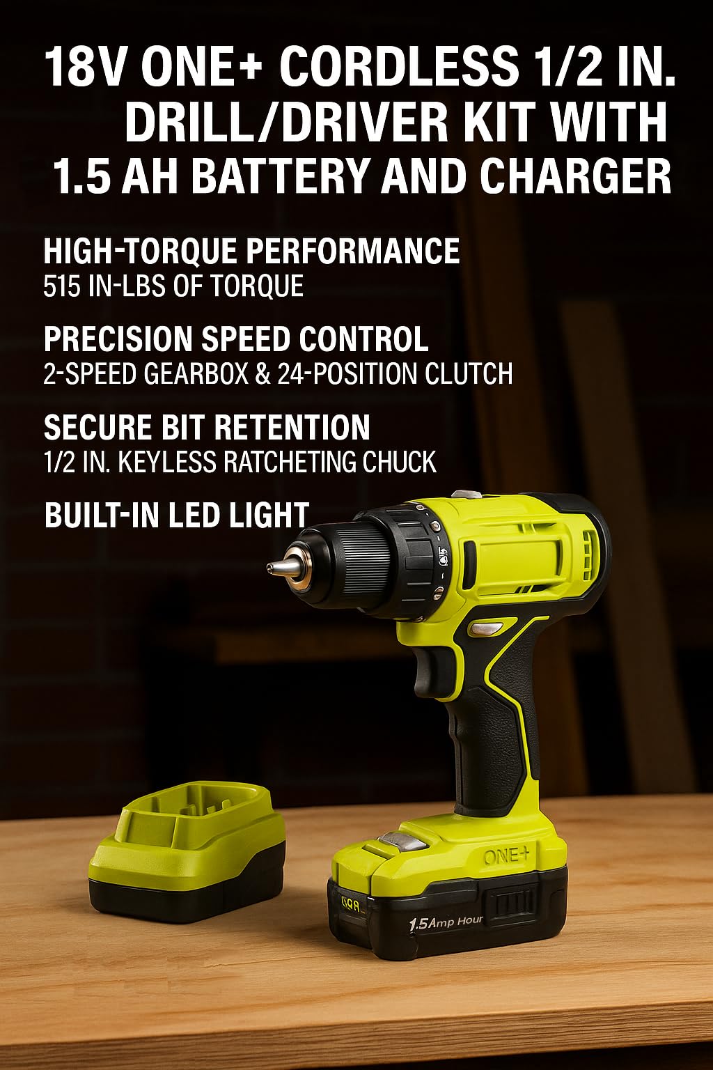 18V Cordless 1/2 in. Drill/Driver Kit with 1.5 Ah Battery and Charger T740193