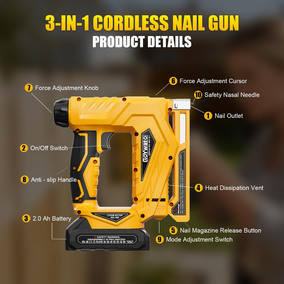 21V Cordless 18 Gauge 3-in-1 Brad Nailer S892