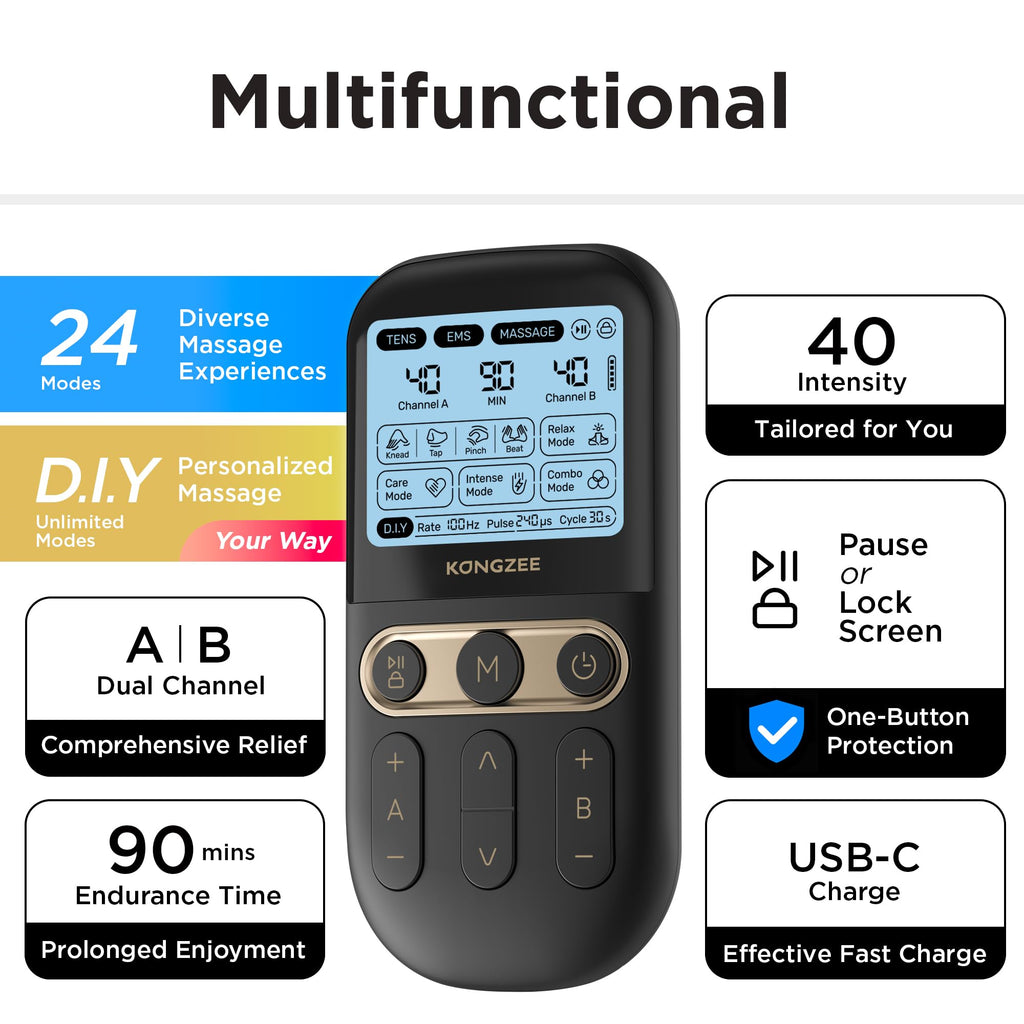 4 in 1 TENS Unit EMS Massage Muscle Stimulator Dual Channel Rechargeable U819