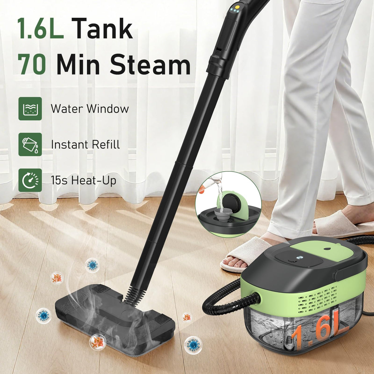 14 IN 1 Steam Cleaner Mop, Handheld Steamer, 1.6L Tank C805373