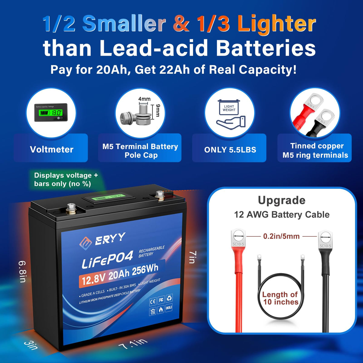 12V 20AH LiFePO4 Lithium Battery with 30A BMS E714193