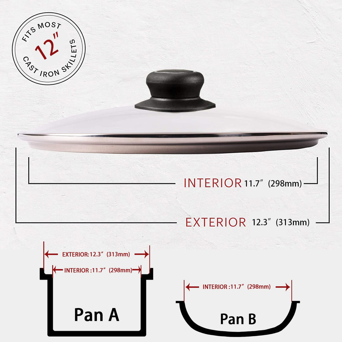 12 Inch Tempered Glass Pan Lid S858