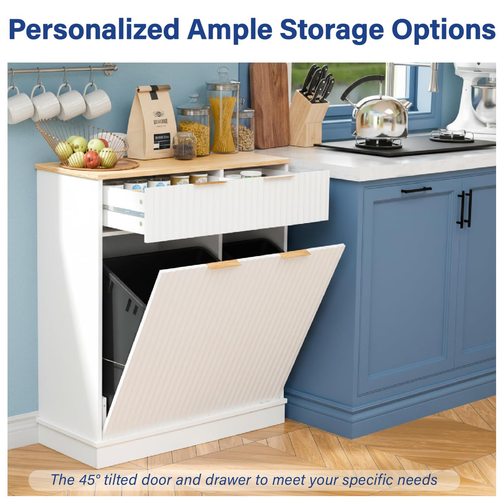 White Double Tilt Out Trash Can Cabinet H3082