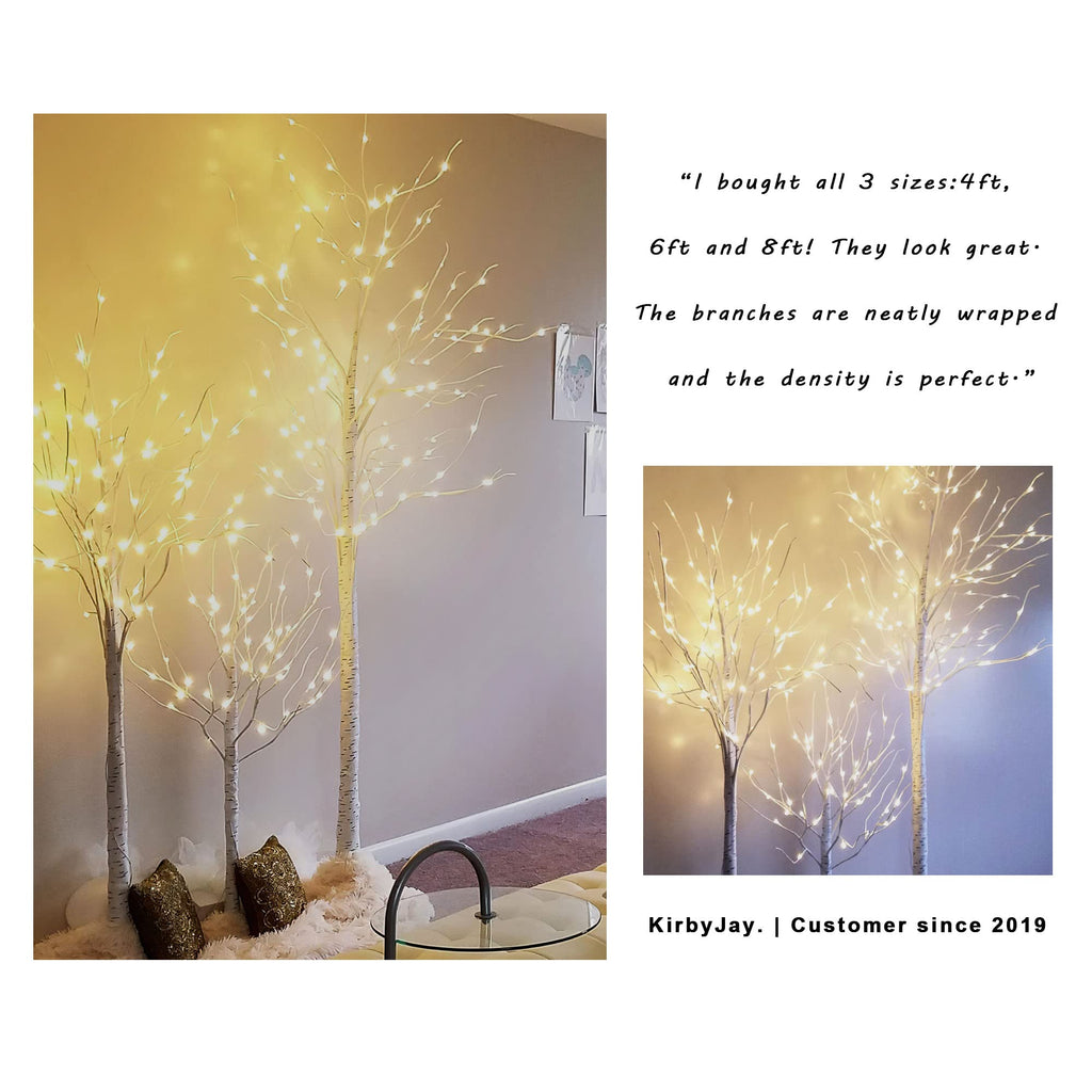 2 Pack 8FT 132 LED Lighted Artificial Birch Tree Warm White V967