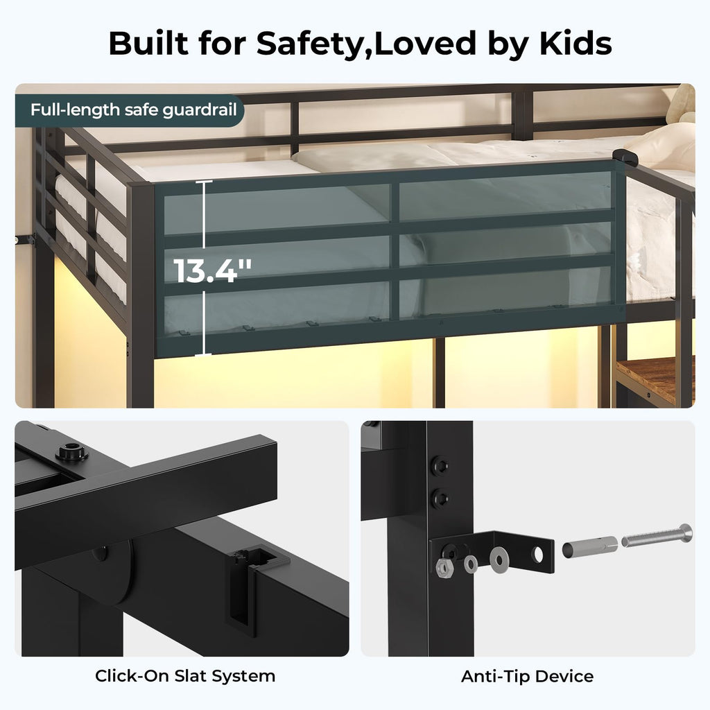 Black Triple Bunk Bed Twin Over Twin with Storage Staircase K488