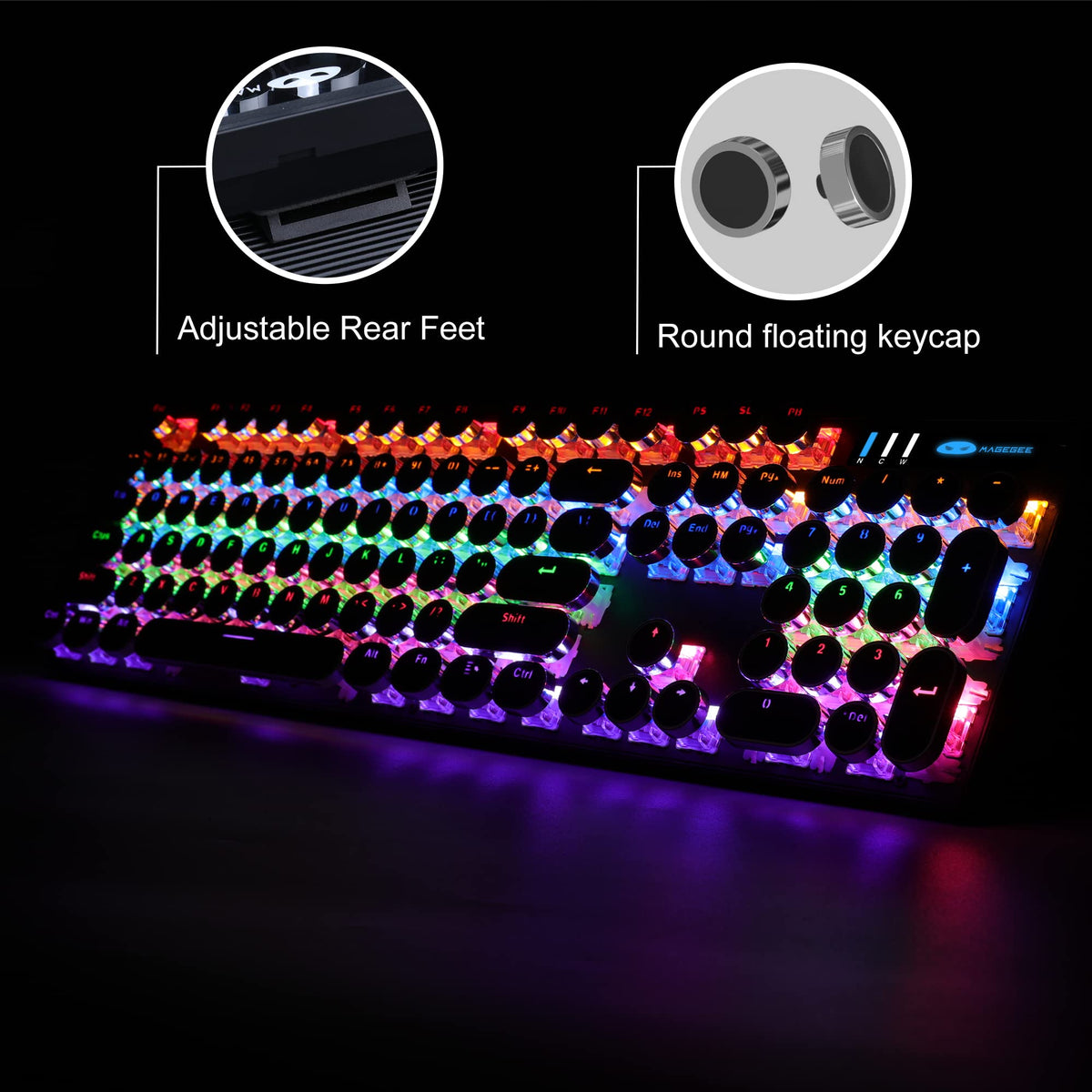 Black Retro Mechanical Gaming Keyboard with RGB Backlit O289