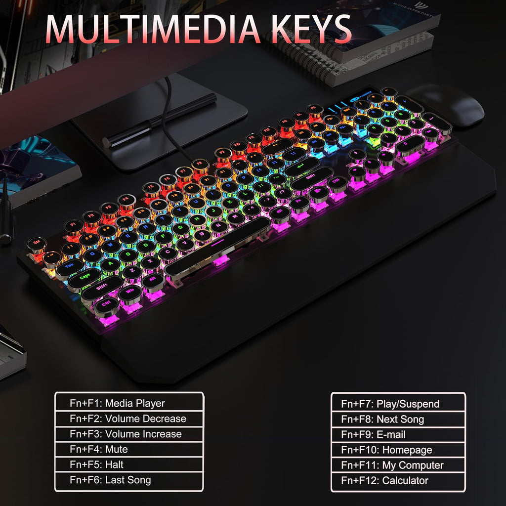 Black Retro Mechanical Gaming Keyboard with RGB Backlit O289