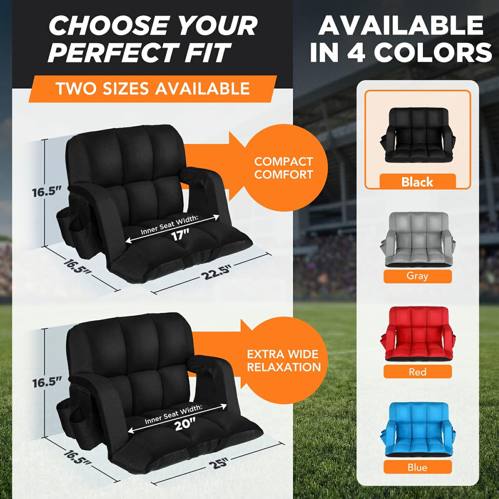 2 Pack 6 Reclining Positions Portable Stadium Seats with Back Support A681