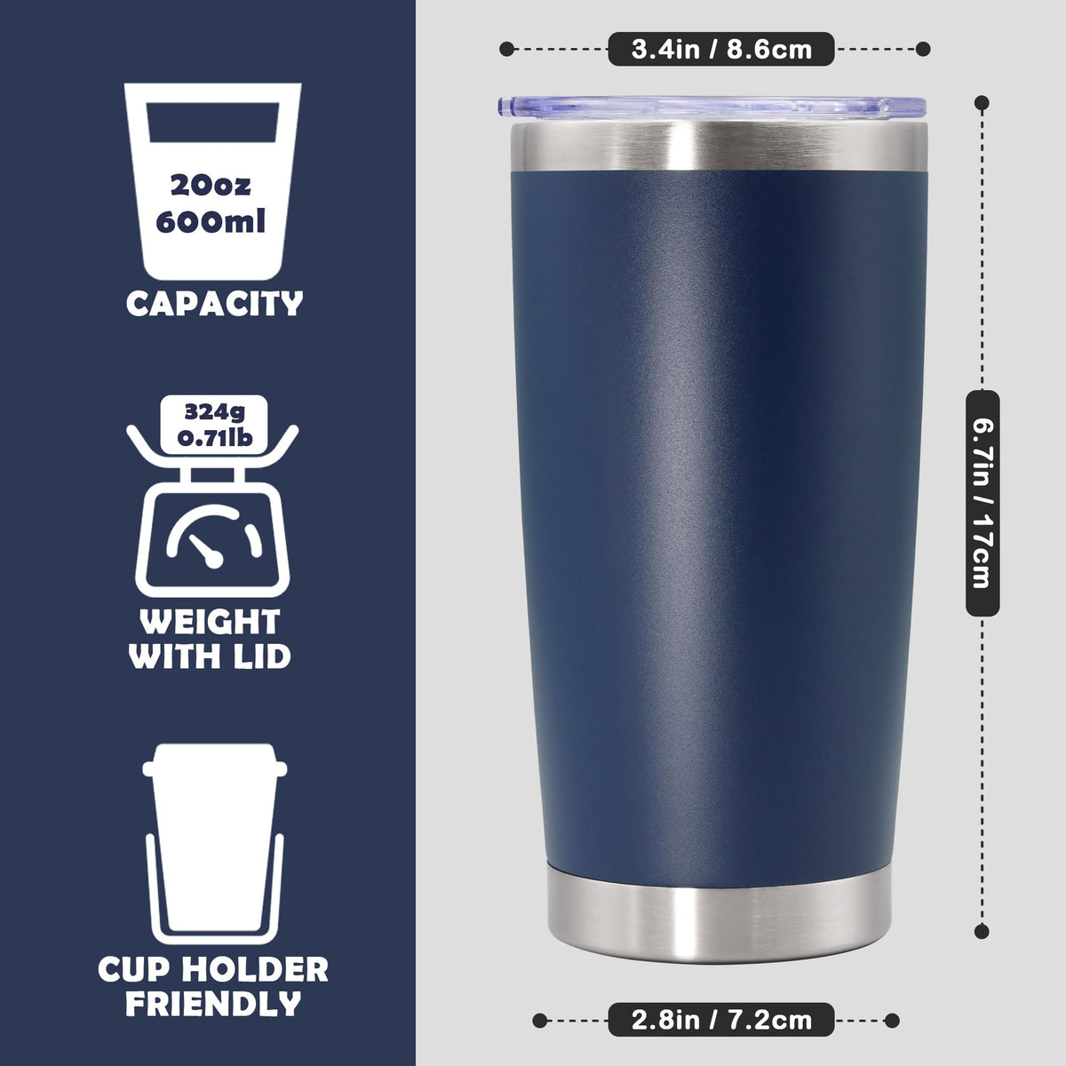 20oz Stainless Steel Tumbler with Lid Navy Q547