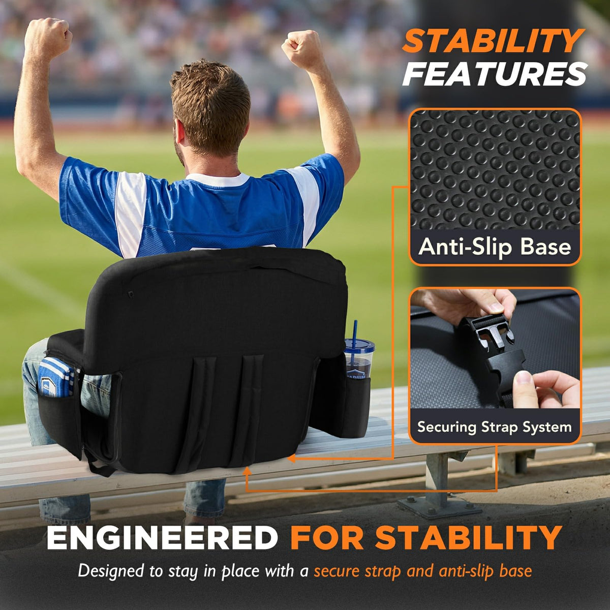 2 Pack 6 Reclining Positions Portable Stadium Seats with Back Support A681