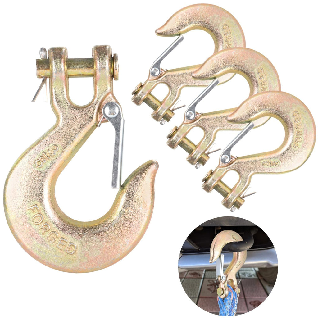4-Pack 3/8 Forged Clevis Slip Hooks with Safety Latch N430