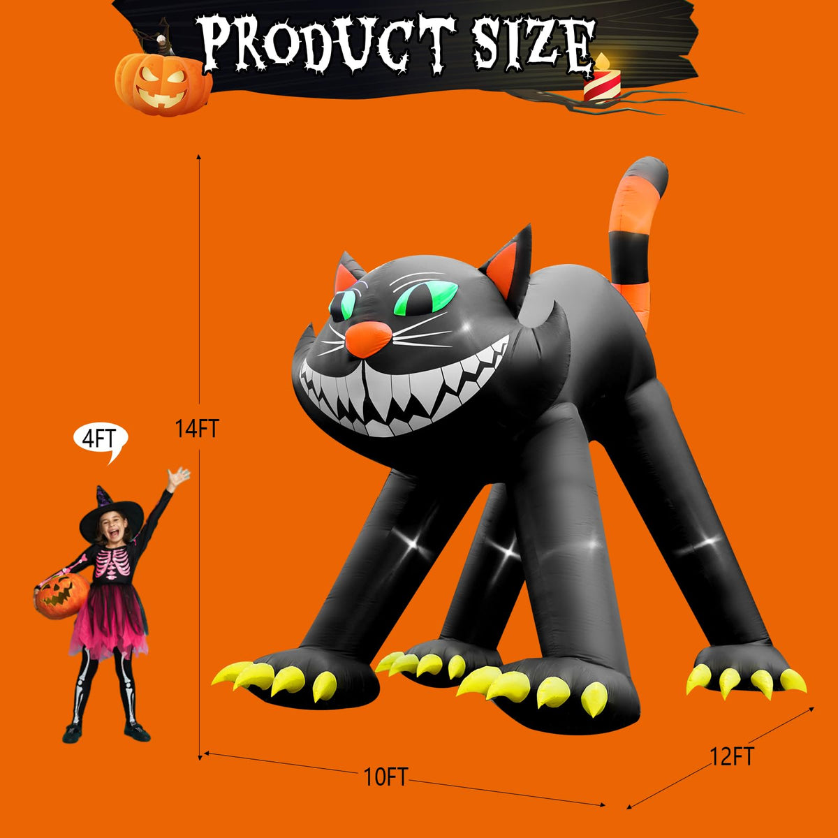 14FT Inflatable Black Cat Halloween Decoration with 7 LED B9734