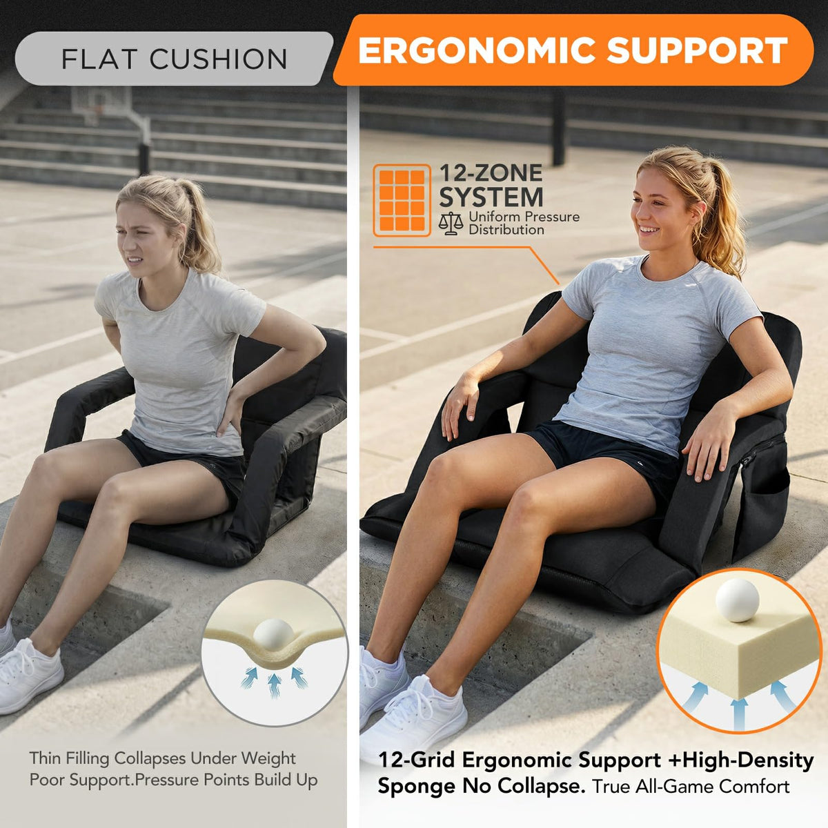 2 Pack 6 Reclining Positions Portable Stadium Seats with Back Support A681