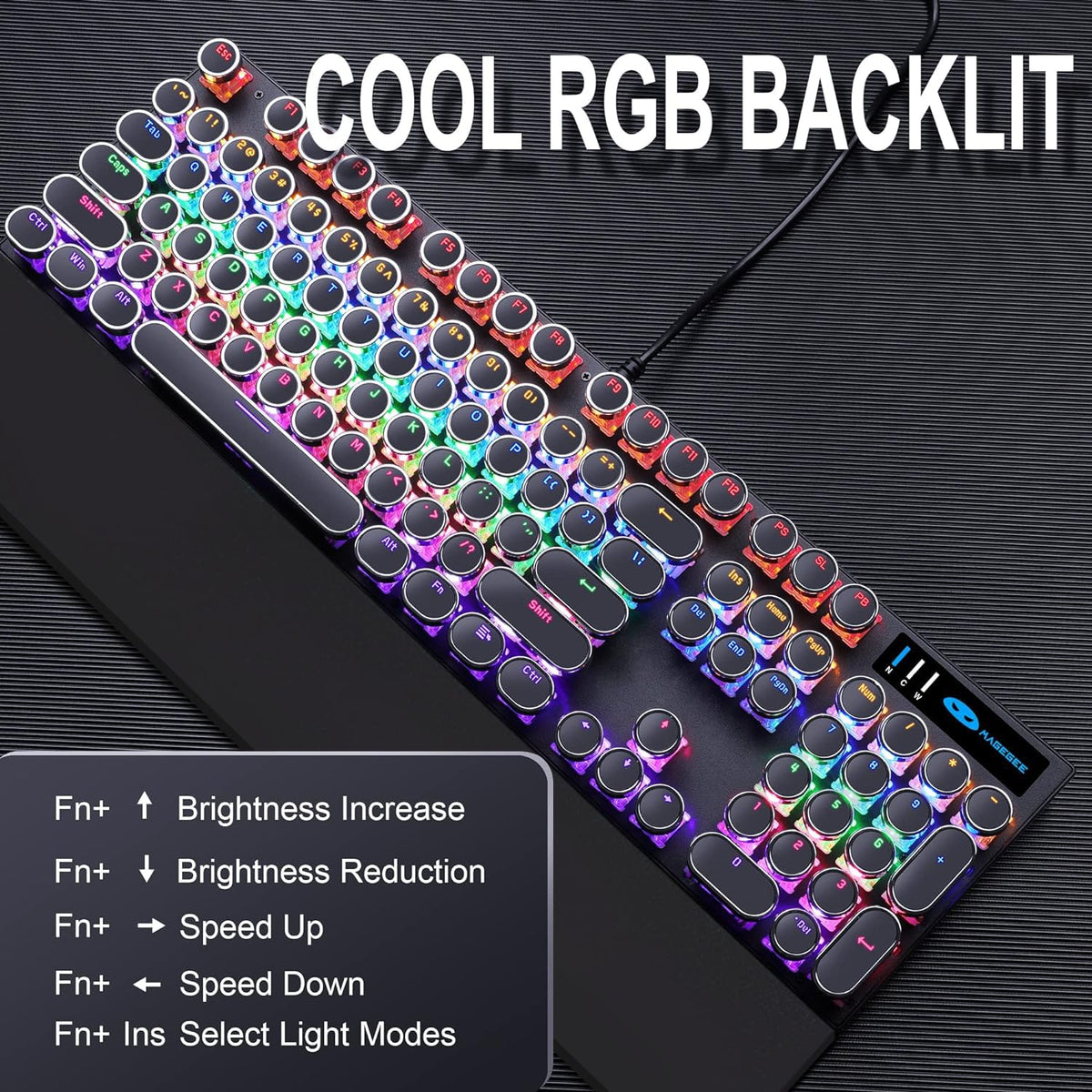 Black Retro Mechanical Gaming Keyboard with RGB Backlit O289
