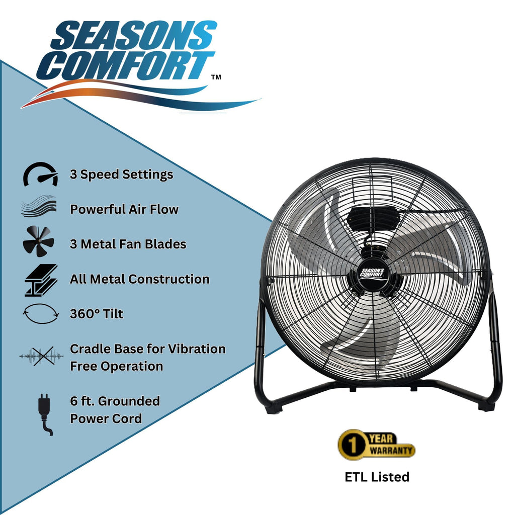 20 Inch 3 Speed Black High Velocity Fan H699